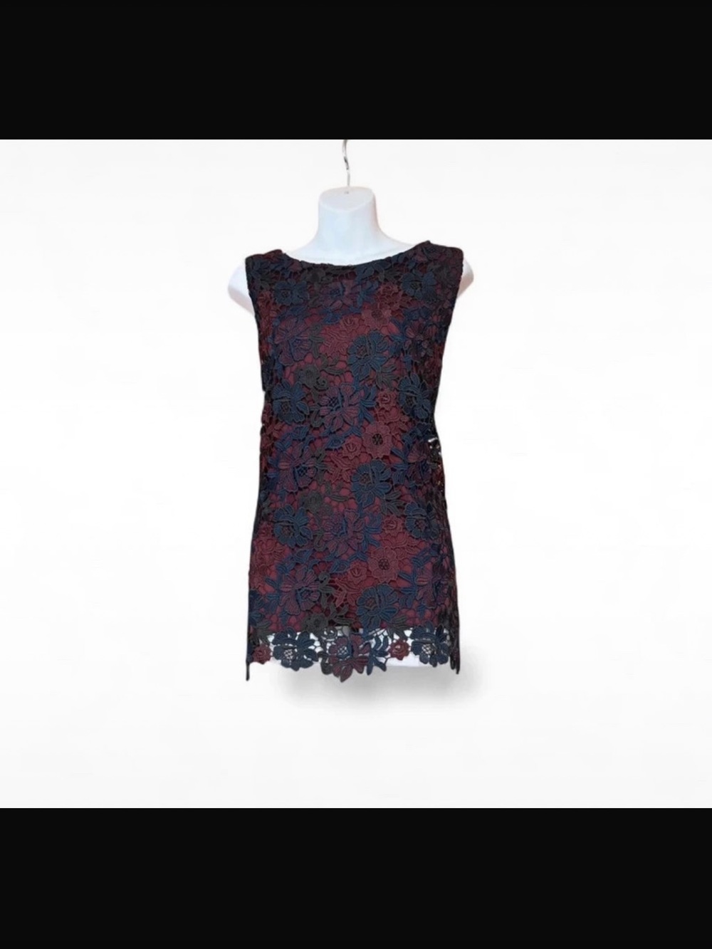 Charter Club Burgundy and Navy Floral Lace Top